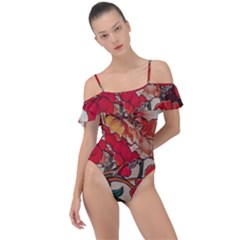 Floral Design 05 Frill Detail One Piece Swimsuit by myclothy