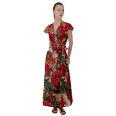 Floral Design 05 Flutter Sleeve Maxi Dress