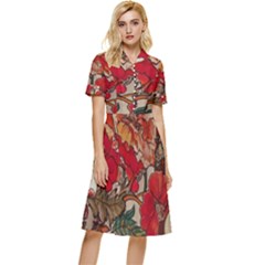 Floral Design 05 Button Top Knee Length Dress