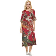 Floral Design 05 Double Cuff Midi Dress