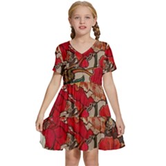 Floral Design 05 Kids  Short Sleeve Tiered Mini Dress