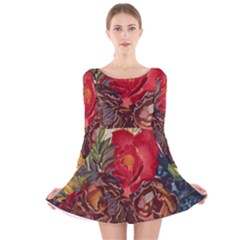 Floral Design 06 Long Sleeve Velvet Skater Dress