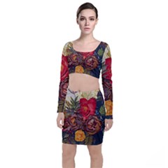 Floral Design 06 Long Sleeve Crop Top & Bodycon Skirt Set