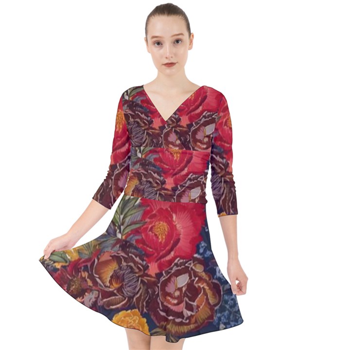 Floral Design 06 Quarter Sleeve Front Wrap Dress