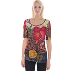 Floral Design 06 Wide Neckline T-shirt