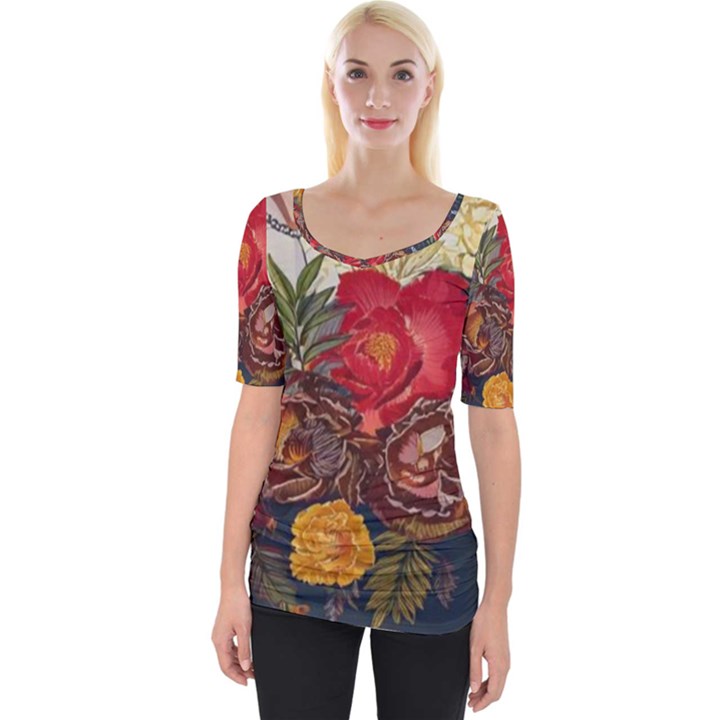 Floral Design 06 Wide Neckline T-Shirt