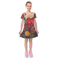 Floral Design 06 Kids  Short Sleeve Velvet Dress