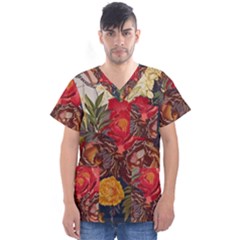 Floral Design 06 Men s V-neck Scrub Top