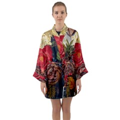 Floral Design 06 Long Sleeve Satin Kimono