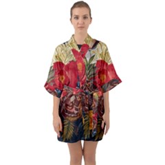 Floral Design 06 Half Sleeve Satin Kimono 