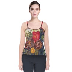 Floral Design 06 Velvet Spaghetti Strap Top