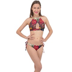 Floral Design 06 Cross Front Halter Bikini Set