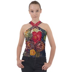 Floral Design 06 Cross Neck Velour Top