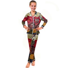 Floral Design 06 Kids  Satin Long Sleeve Pajamas Set