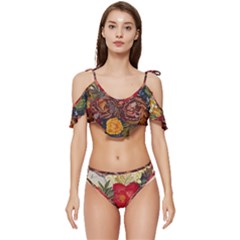 Floral Design 06 Ruffle Edge Tie Up Bikini Set	