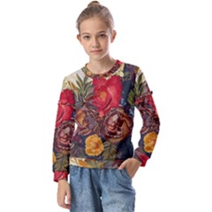 Floral Design 06 Kids  Long Sleeve T-shirt With Frill 