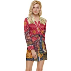 Floral Design 06 Long Sleeve Satin Robe