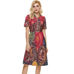 Floral Design 06 Button Top Knee Length Dress