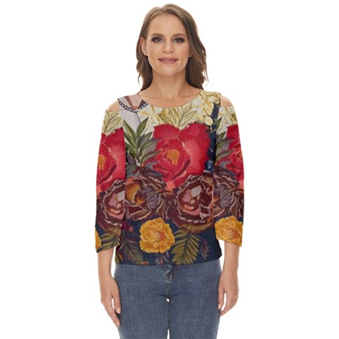 Floral Design 06 Cut Out Wide Sleeve Top by myclothy