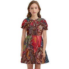 Floral Design 06 Kids  Bow Tie Puff Sleeve Dress