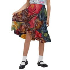 Floral Design 06 Kids  Ruffle Flared Wrap Midi Skirt by myclothy