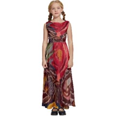 Floral Design 06 Kids  Satin Sleeveless Maxi Dress