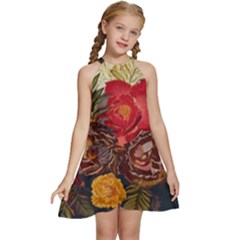 Floral Design 06 Kids  Halter Collar Waist Tie Chiffon Dress