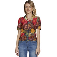 Floral Design 06 Puffed Short Sleeve Button Up Jacket