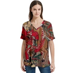 Christmas Art 01 V-Neck Split Shoulder Casual T-Shirt