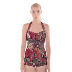 Christmas Art 01 Boyleg Halter Swimsuit 