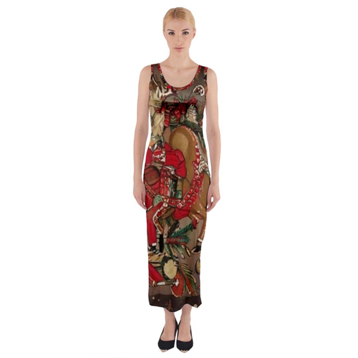 Christmas Art 01 Fitted Maxi Dress