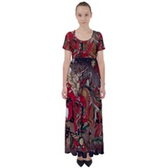 Christmas Art 01 High Waist Short Sleeve Maxi Dress