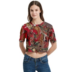 Christmas Art 01 Women s Round Neck Short Sleeve Crop Top