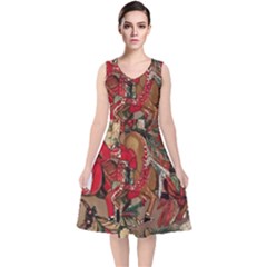 Christmas Art 01 V-Neck Midi Sleeveless Dress 