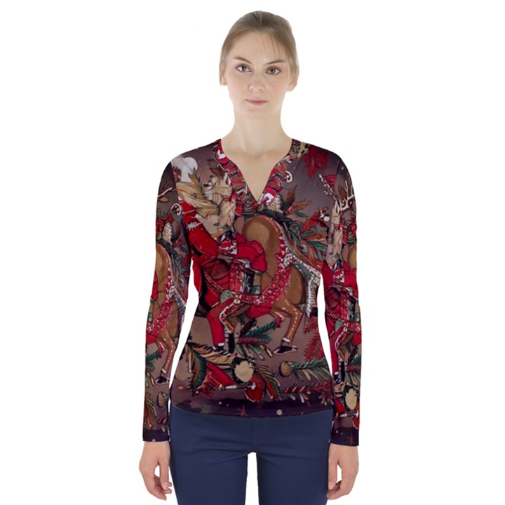 Christmas Art 01 V-Neck Long Sleeve Top