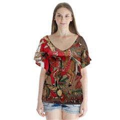 Christmas Art 01 V-Neck Flutter Sleeve Top