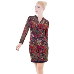 Christmas Art 01 Button Long Sleeve Dress