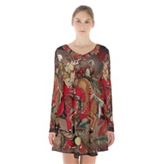 Christmas Art 01 Long Sleeve Velvet V-neck Dress