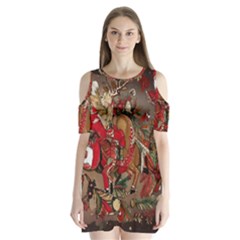 Christmas Art 01 Shoulder Cutout Velvet One Piece