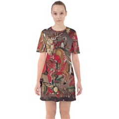 Christmas Art 01 Sixties Short Sleeve Mini Dress