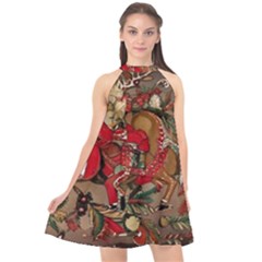 Christmas Art 01 Halter Neckline Chiffon Dress 