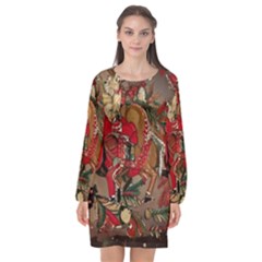 Christmas Art 01 Long Sleeve Chiffon Shift Dress 