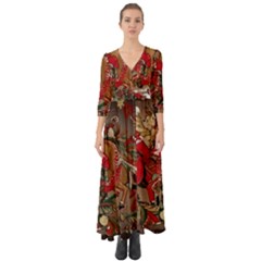 Christmas Art 01 Button Up Boho Maxi Dress