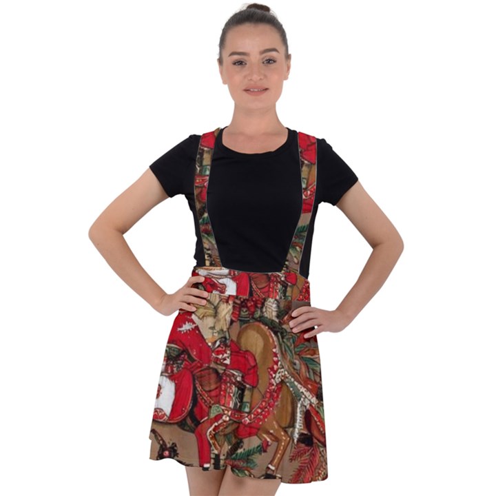 Christmas Art 01 Velvet Suspender Skater Skirt