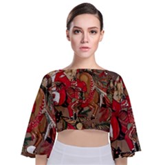 Christmas Art 01 Tie Back Butterfly Sleeve Chiffon Top