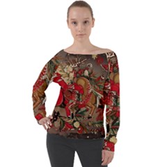 Christmas Art 01 Off Shoulder Long Sleeve Velour Top