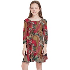 Christmas Art 01 Kids  Quarter Sleeve Skater Dress