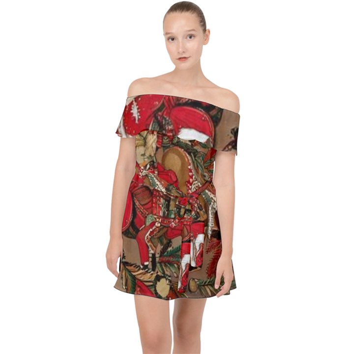 Christmas Art 01 Off Shoulder Chiffon Dress