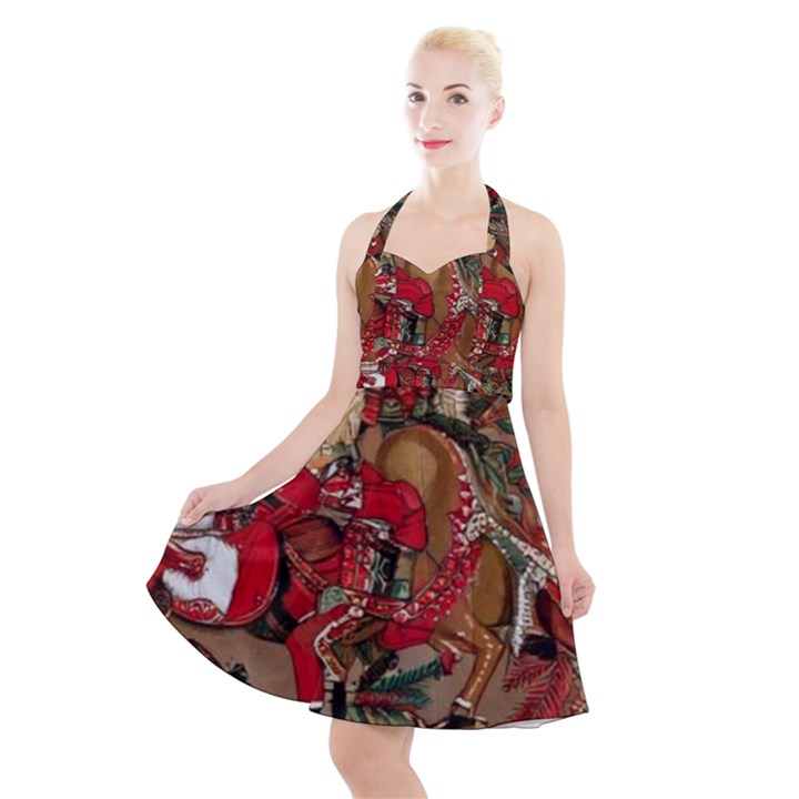 Christmas Art 01 Halter Party Swing Dress 