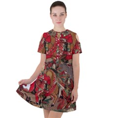 Christmas Art 01 Short Sleeve Shoulder Cut Out Dress 